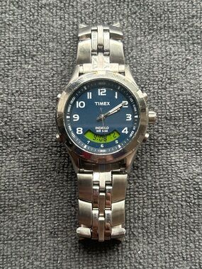 VINTAGE TIMEX INDIGLO MULTI FUNCTION WATCH - ANIDIGI - STAINLESS STEEL - WORKS